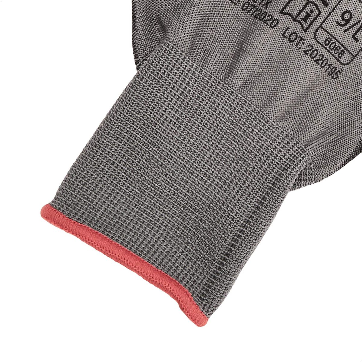 AmazonBasics Polyurethane-Coated Work Gloves, Polyester Liner Fibre, Touch Screen, Grey, Size 9, L, 12 Pairs