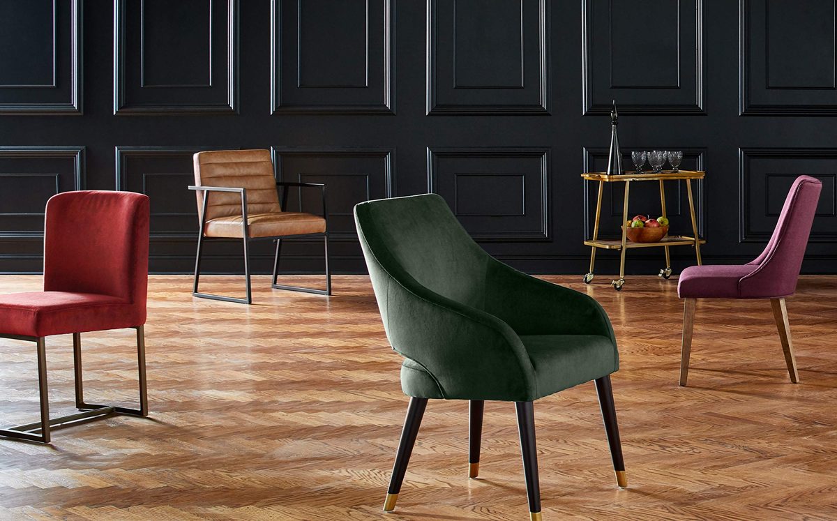 Rivet Eastern Modern Dining Room Kitchen Chairs, Velvet, 32"H, Set of 2