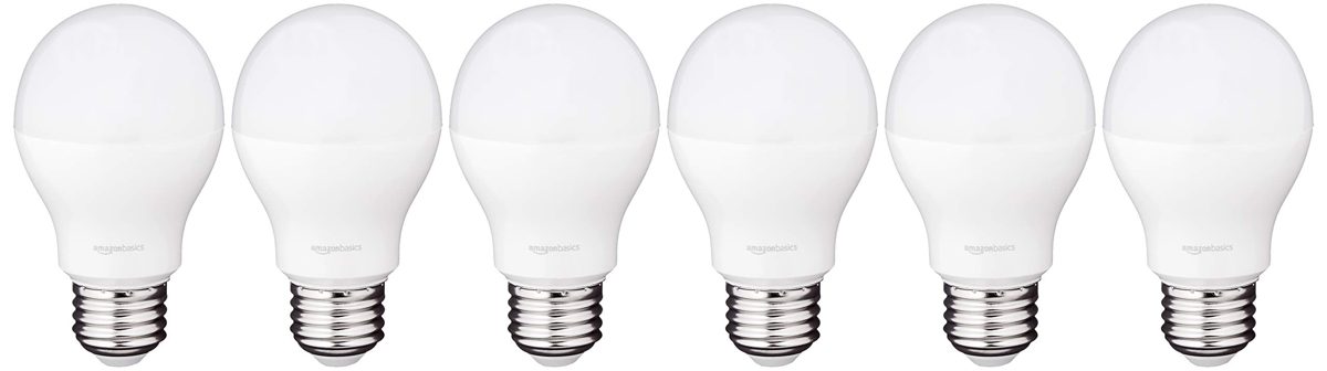 AmazonBasics 60 Watt Equivalent, Soft White, Dimmable, A19 LED Light Bulb, 6-Pack