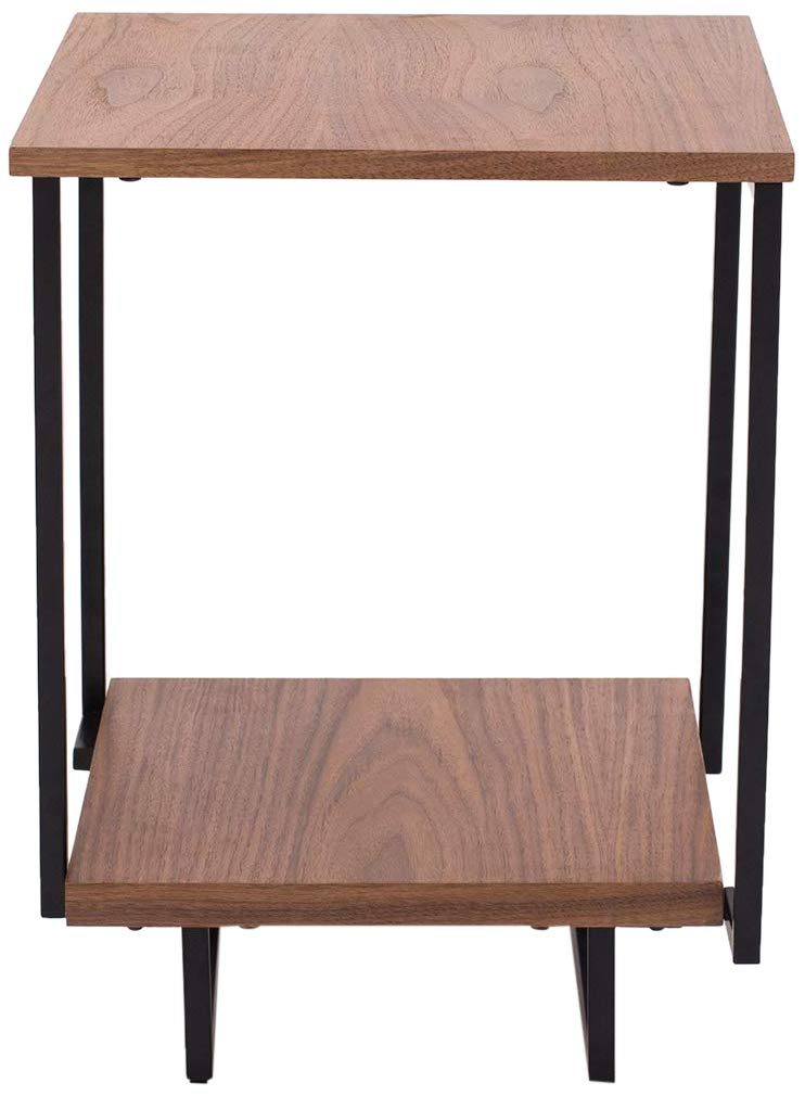 Amazon Brand - Rivet End/Side Table with 2 Shelves, 40 x 40 x 54cm, MDF with Walnut Veneer/Black Metal Frame