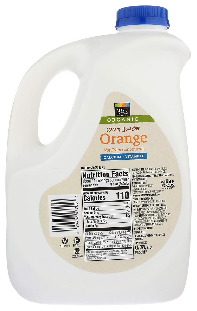 365 Everyday Value, Organic Orange Juice, Not From Concentrate, 89 fl oz