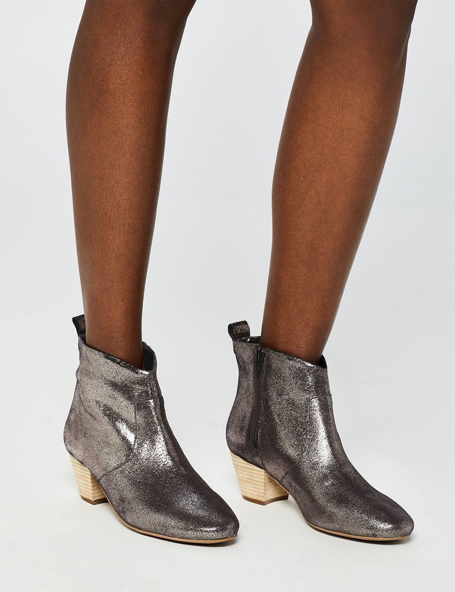 Amazon Brand - find. Leather Western Ankle Boot, Grey (Dusted Metallic), US 10.5