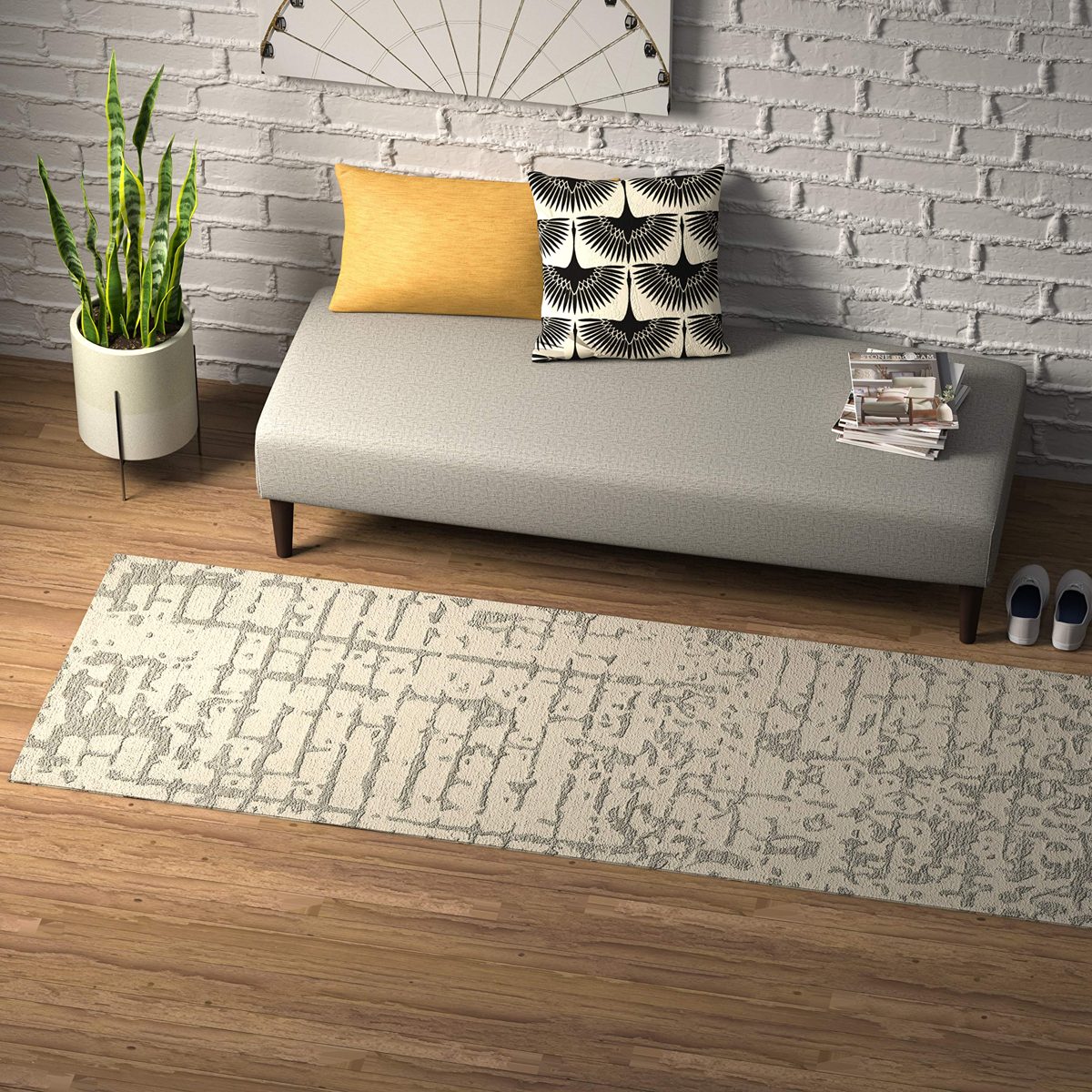 Amazon Brand – Rivet Contemporary Linear Distressed Wool Runner Rug, 2' 6" x 8', Grey