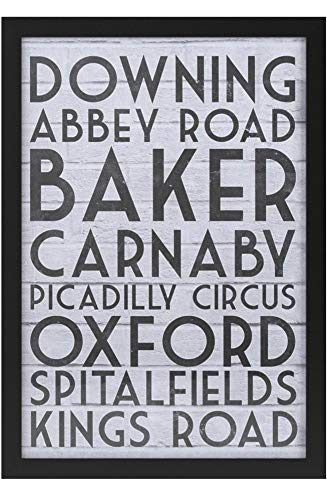 Amazon Brand – Stone & Beam Modern Black & White London Street London Street Names Print, Black Frame, 12" x 17"