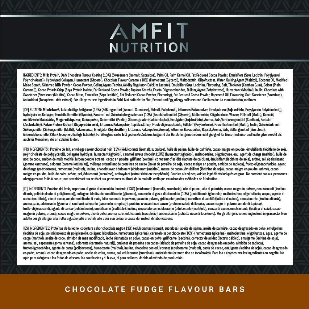 Amazon Brand -Amfit Nutrition Low Sugar Protein Bar (19.6gr protein - 0.8gr sugar)- Chocolate Fudge - 12-pack (12 x 60g)