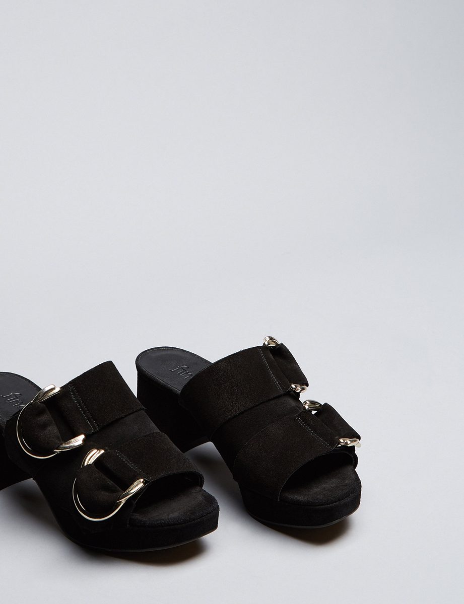 Amazon Brand - find. Women's Mules with Suede Double Buckle Detail, Black (Black), US 7.5