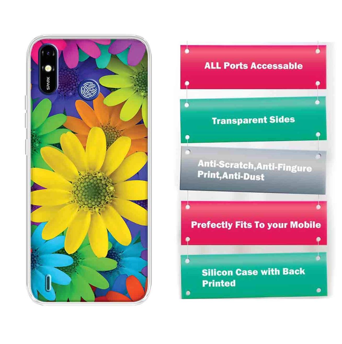 Amazon Brand - Solimo Designer Multicolor African Daisy Design Printed Soft Back Case Mobile Cover for Tecno Spark Go Plus