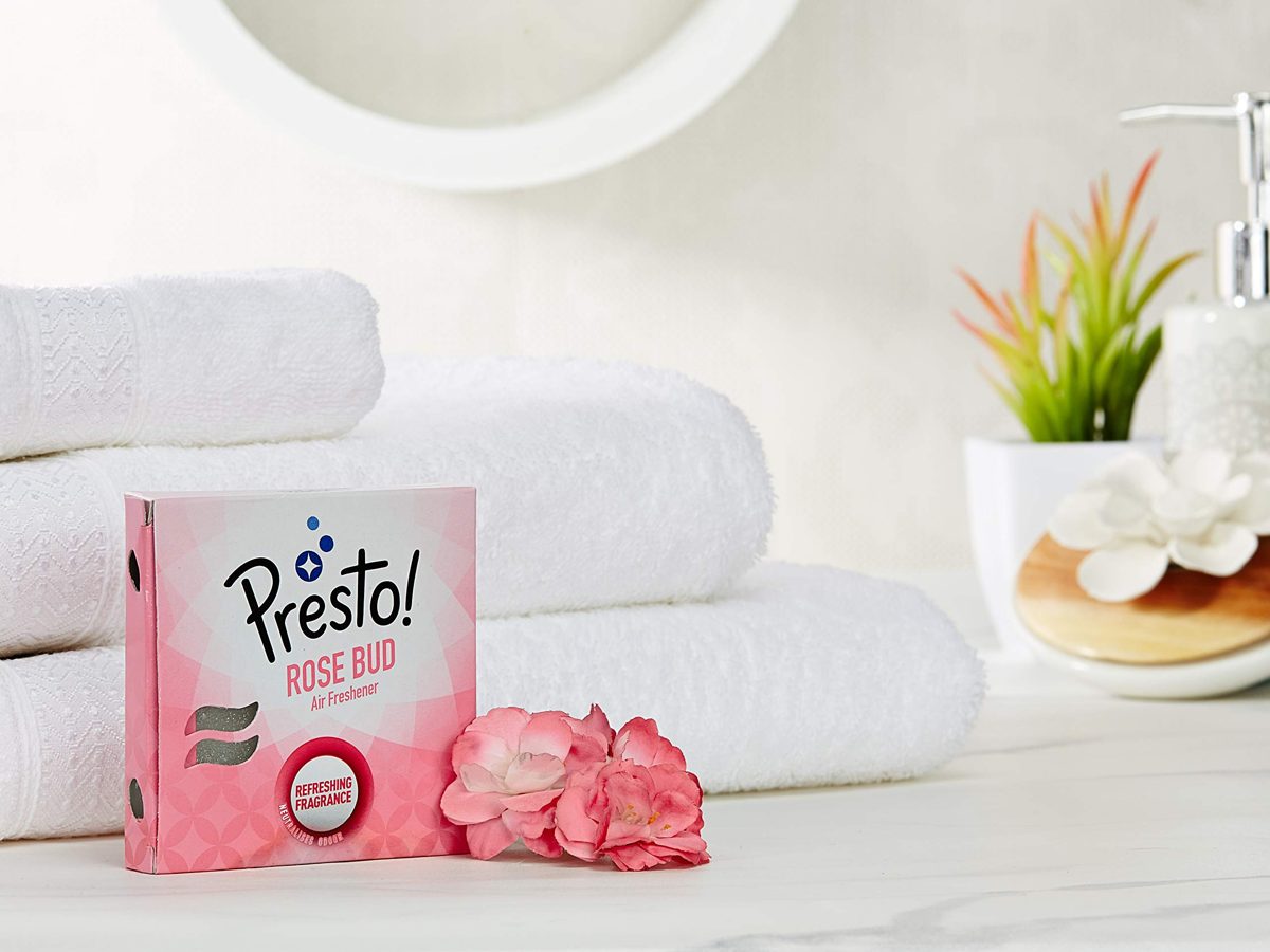 Amazon Brand - Presto! Bathroom Air Freshener - Rose Bud (75 gm, Pack of 4)