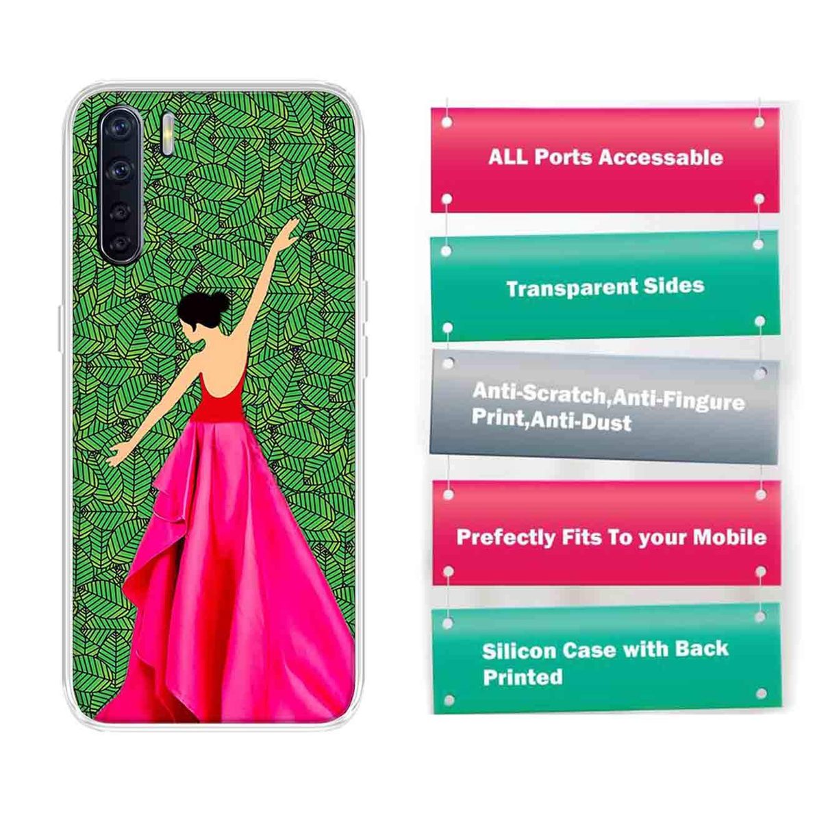 Amazon Brand - Solimo Designer Multicolor Girl Leaf Design Printed Soft Back Case Mobile Cover for Oppo F15