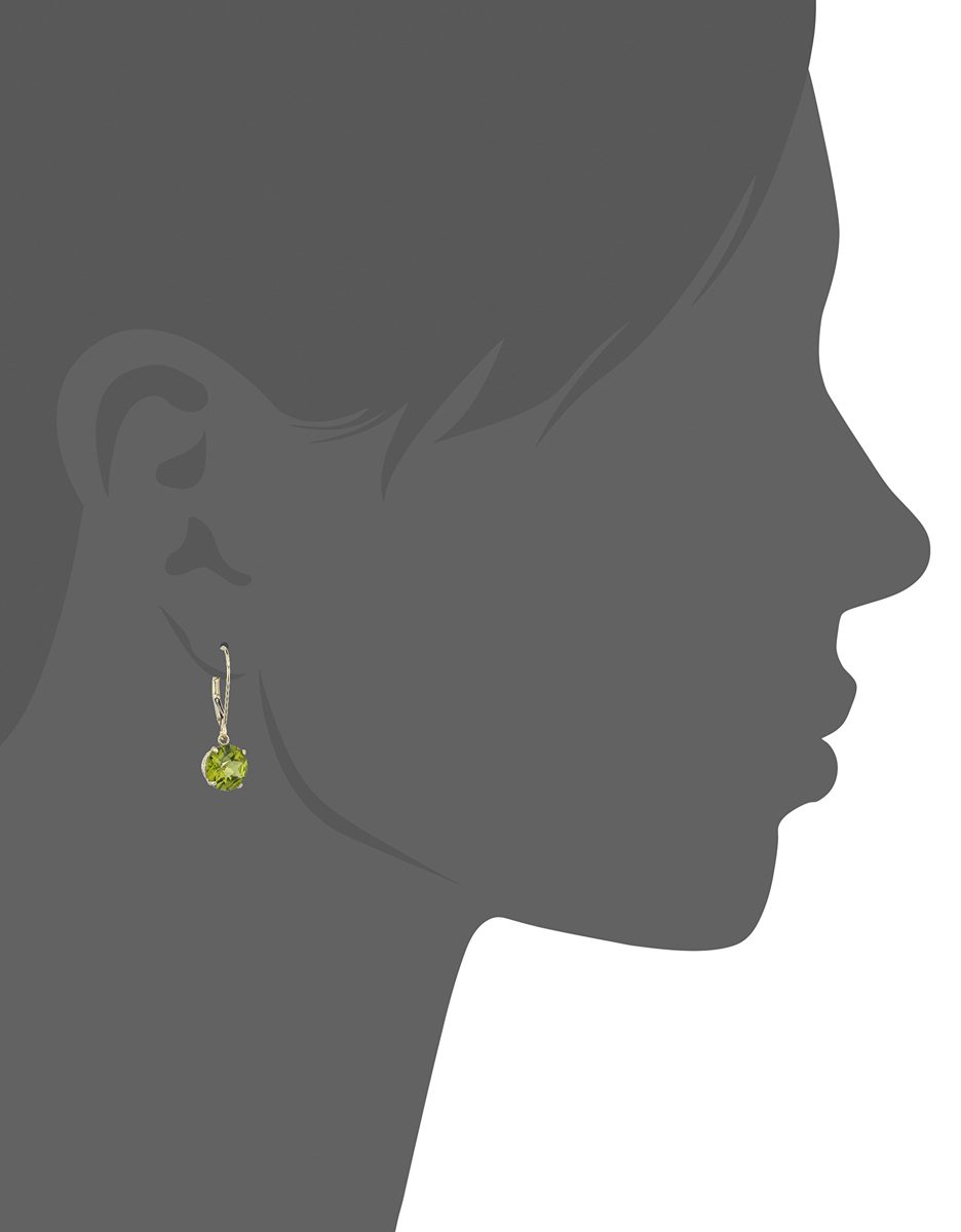 10k Yellow Gold Round Checkerboard Cut Peridot Leverback Earrings (8mm)