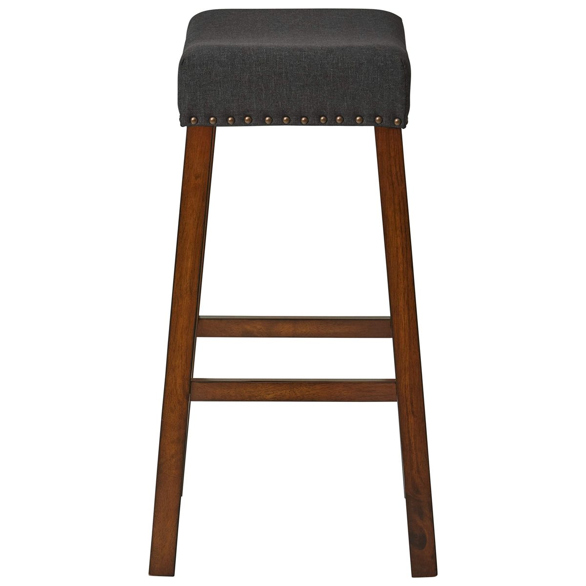 Amazon Brand – Ravenna Home Dawn Nailhead Saddle Bar Stool, 30"H, Cherry with Black Fabric (2 Pack)
