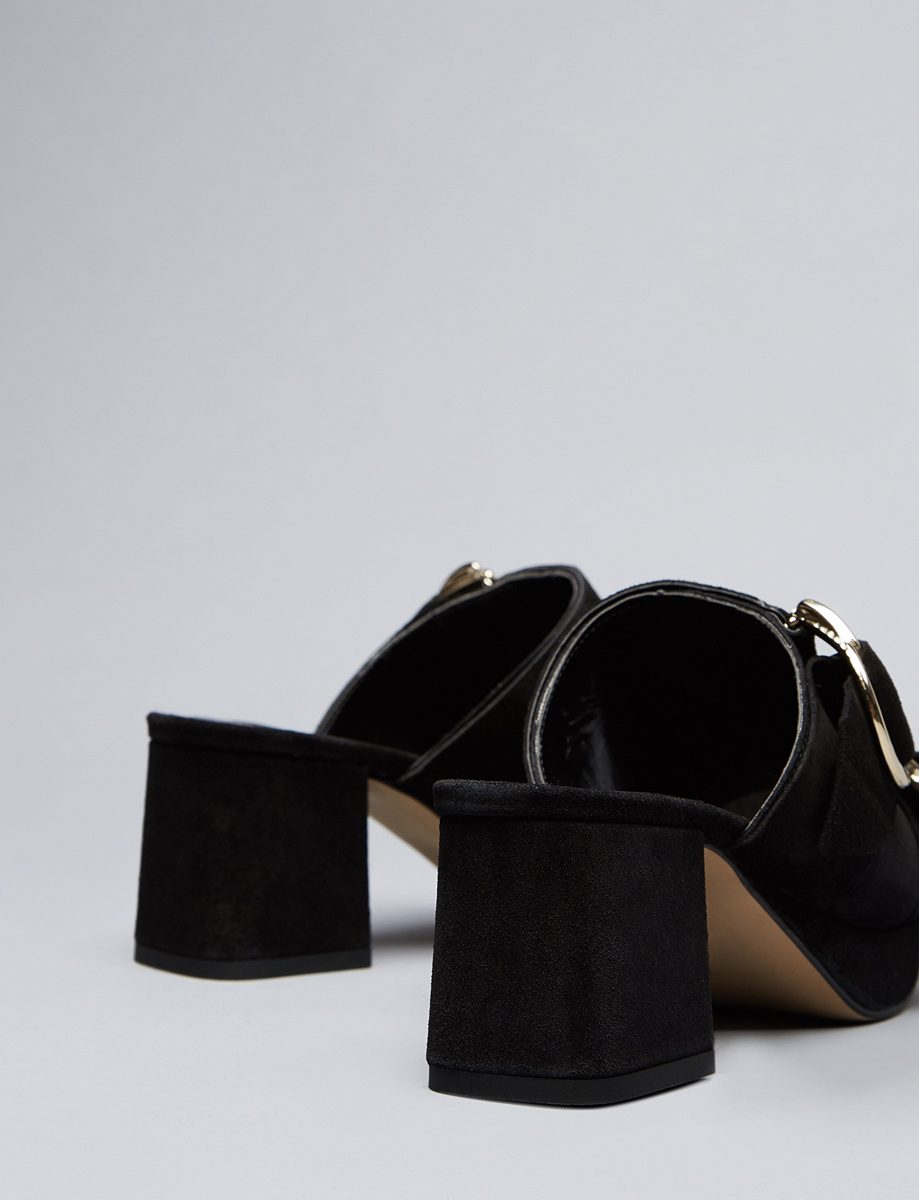 Amazon Brand - find. Women's Mules with Suede Double Buckle Detail, Black (Black), US 7.5