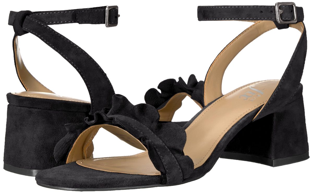 Amazon Brand - The Fix Women's Lizzie Block Heel Ruffled Sandal Heeled, Black Suede, 9.5 B US