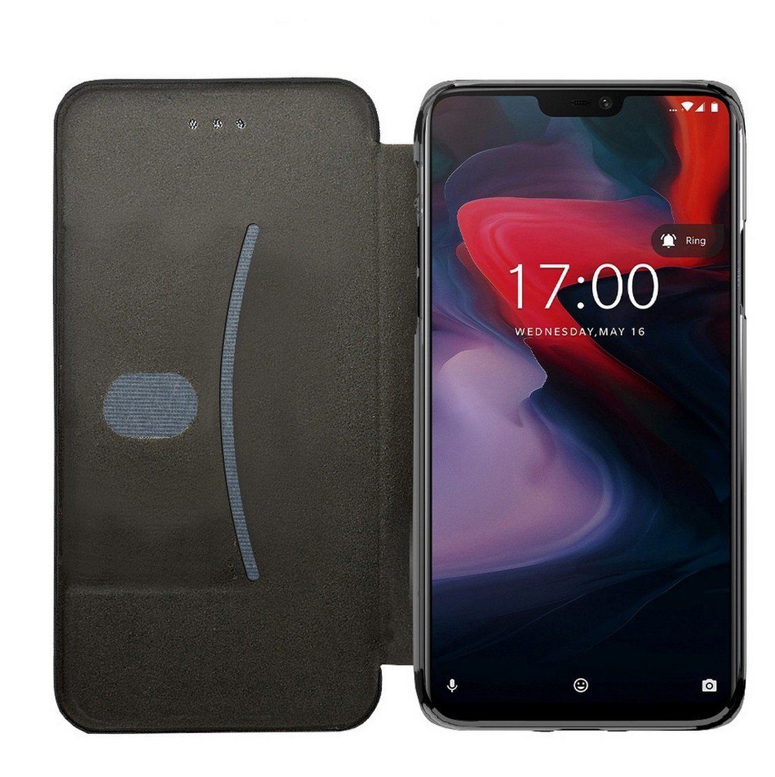 Amazon Brand - Solimo Flip Leather Mobile Cover (Soft & Flexible Back case) for OnePlus 6 (Black)