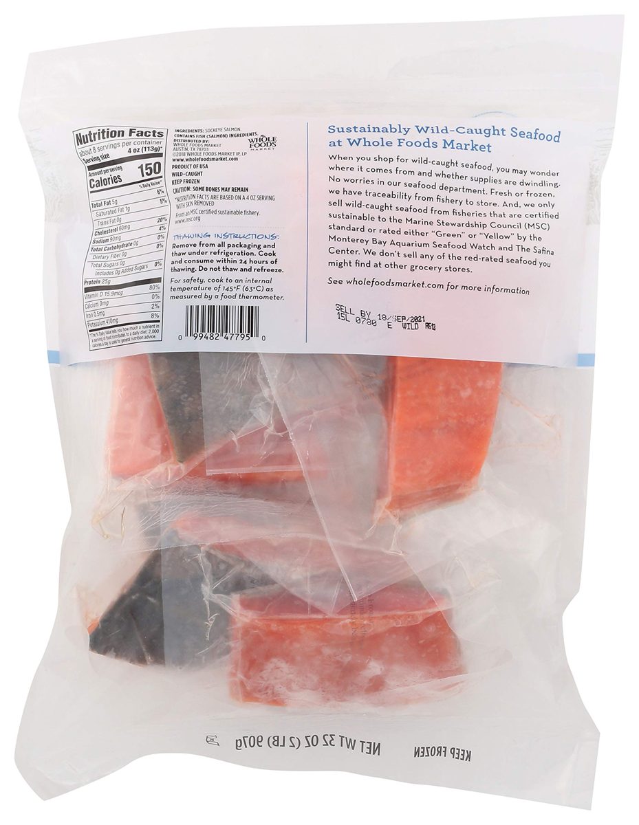 365 Everyday Value, Wild-Caught Seafood Value Pack, Sockeye Salmon Fillets, 32 Ounce (Frozen)