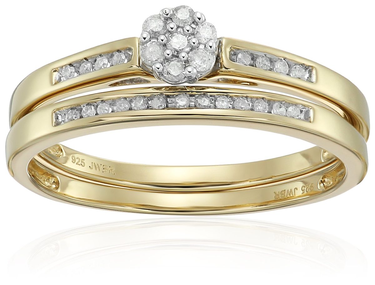 [Find] Amazon Collection 18 K Yellow Gold Silver daiyamondoraundokurasuta-buraidaruringu, Size 6