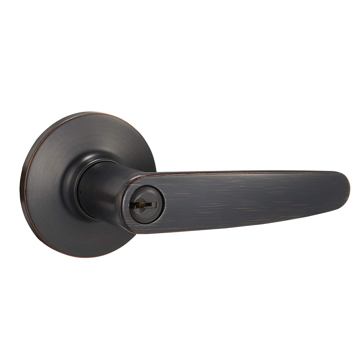 AmazonBasics Straight Door Lever with Lock, Entry, Oil Rubbed Bronze