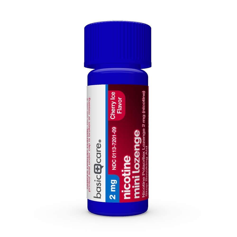 Basic Care Mini Nicotine Polacrilex Lozenge 2 mg (nicotine), Cherry Ice Flavor, Stop Smoking Aid, 27 Count