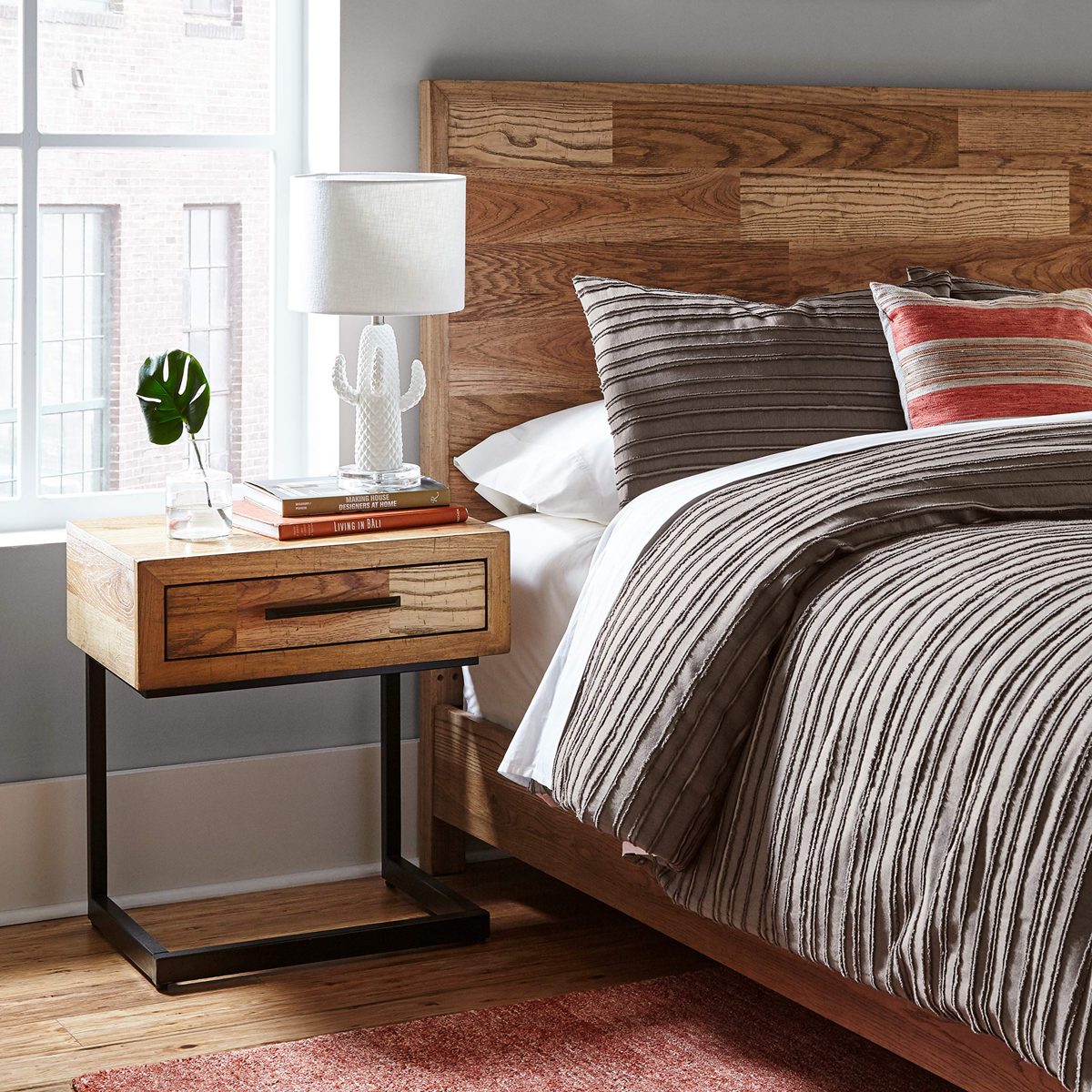 Amazon Brand – Rivet Fisher Rustic Wood Nightstand, 22", Reclaimed-Look Wood