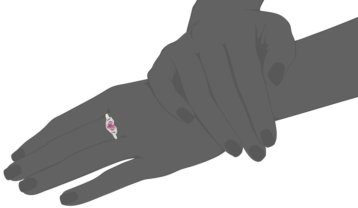 Sterling Silver Created-Pink-Tourmaline and Diamond Accent Open Halo Heart Ring, Size 7