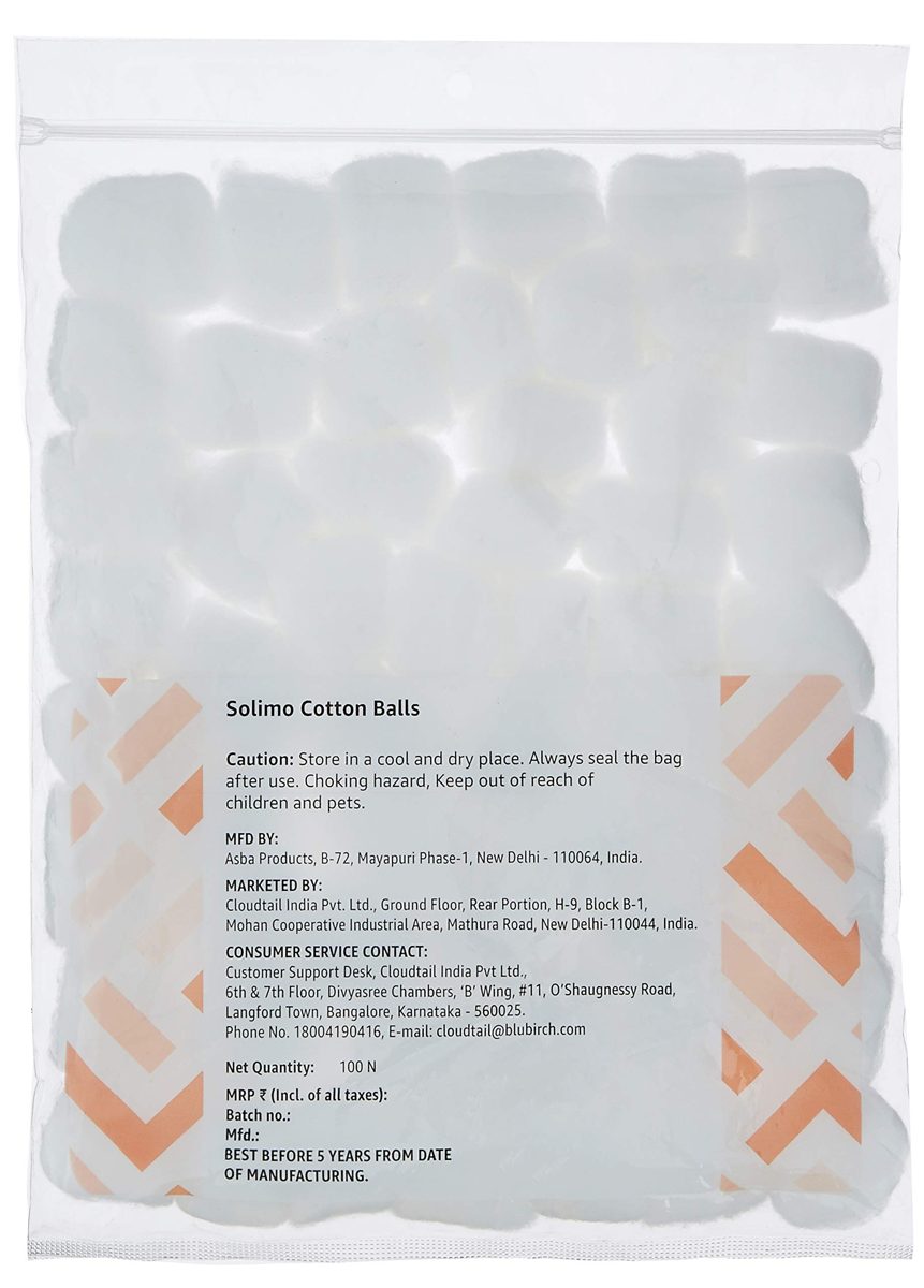 Amazon Brand - Solimo Cotton Balls - 100 Units (Pack of 2)