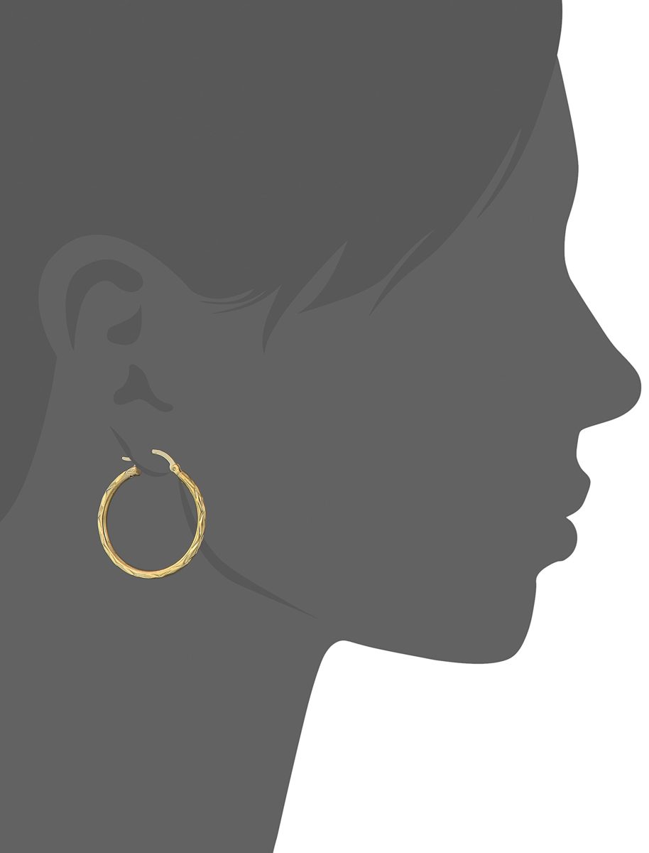 18k Yellow Gold Plated Sterling Silver Diamond-Cut 2.5x30 Clicktop Hoop Earrings