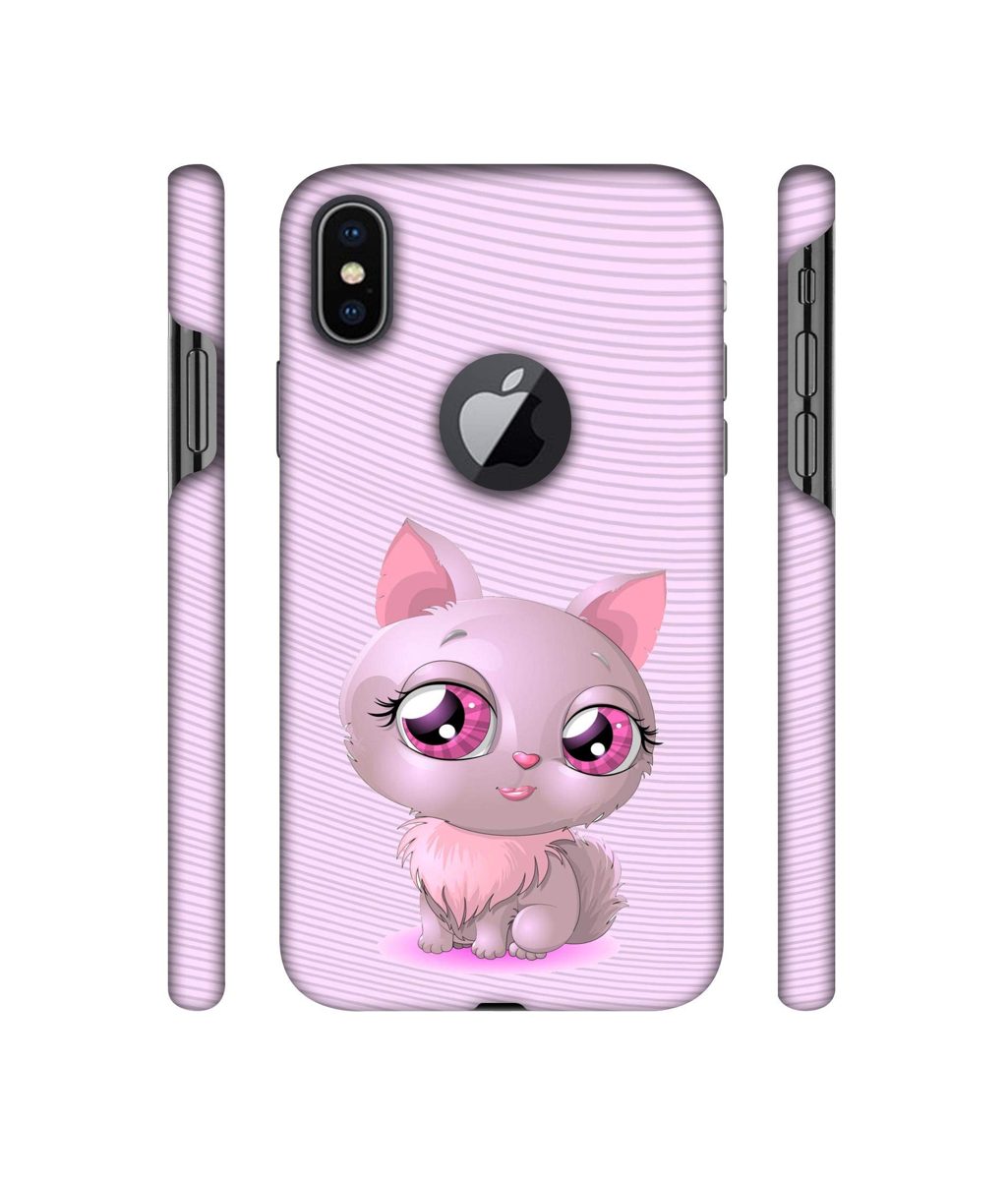 Amazon Brand - Solimo Designer Cute Pink Cat 3D Printed Hard Back Case Mobile Cover for Apple iPhone X (Logo Cut)