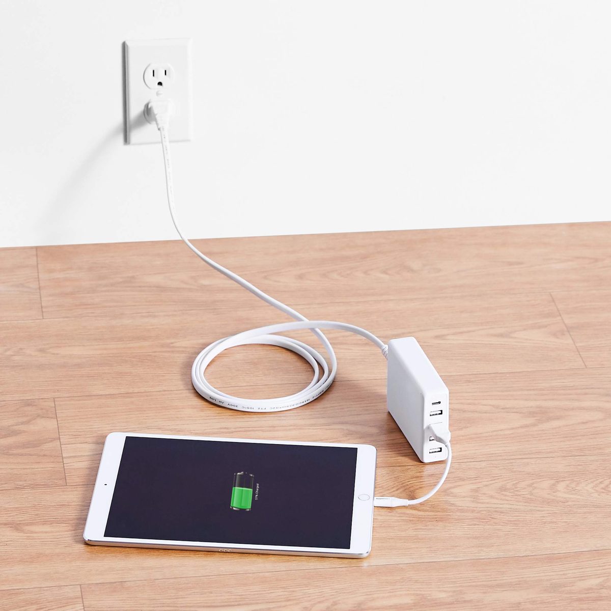 AmazonBasics 5-Port Wall Charger (60W) with 4 USB-A Ports and 1 USB-C Port with 30W Power Delivery - White