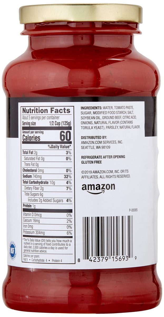 Amazon Brand - Happy Belly Meat-Flavored Pasta Sauce, 24 Ounce