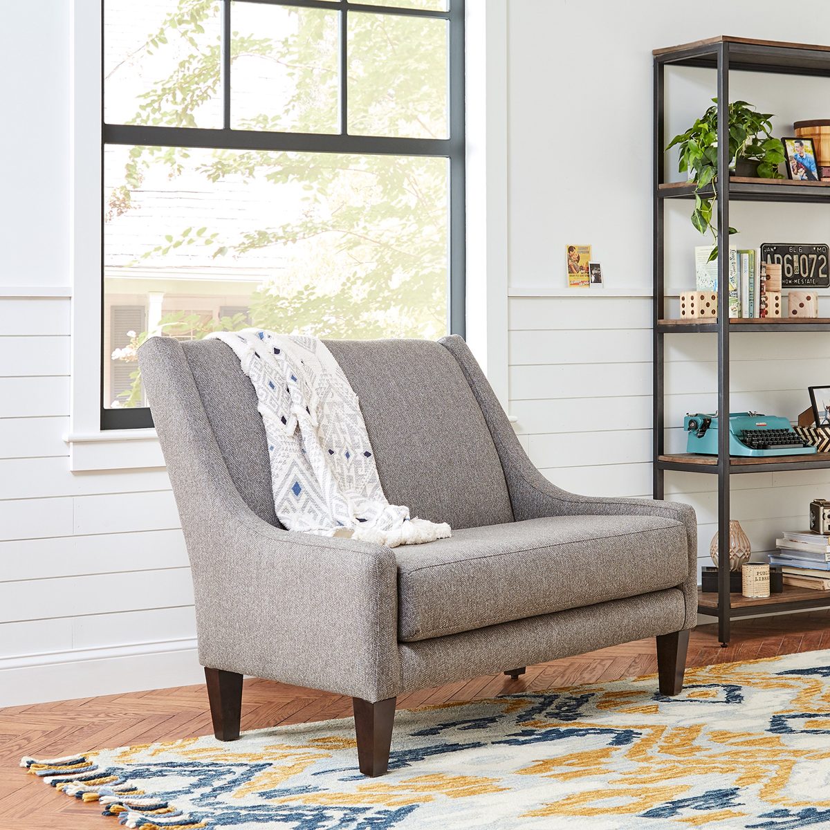 Amazon Brand – Stone & Beam St. Cloud Modern Armless Straight Back Settee, 49"W, Pebble