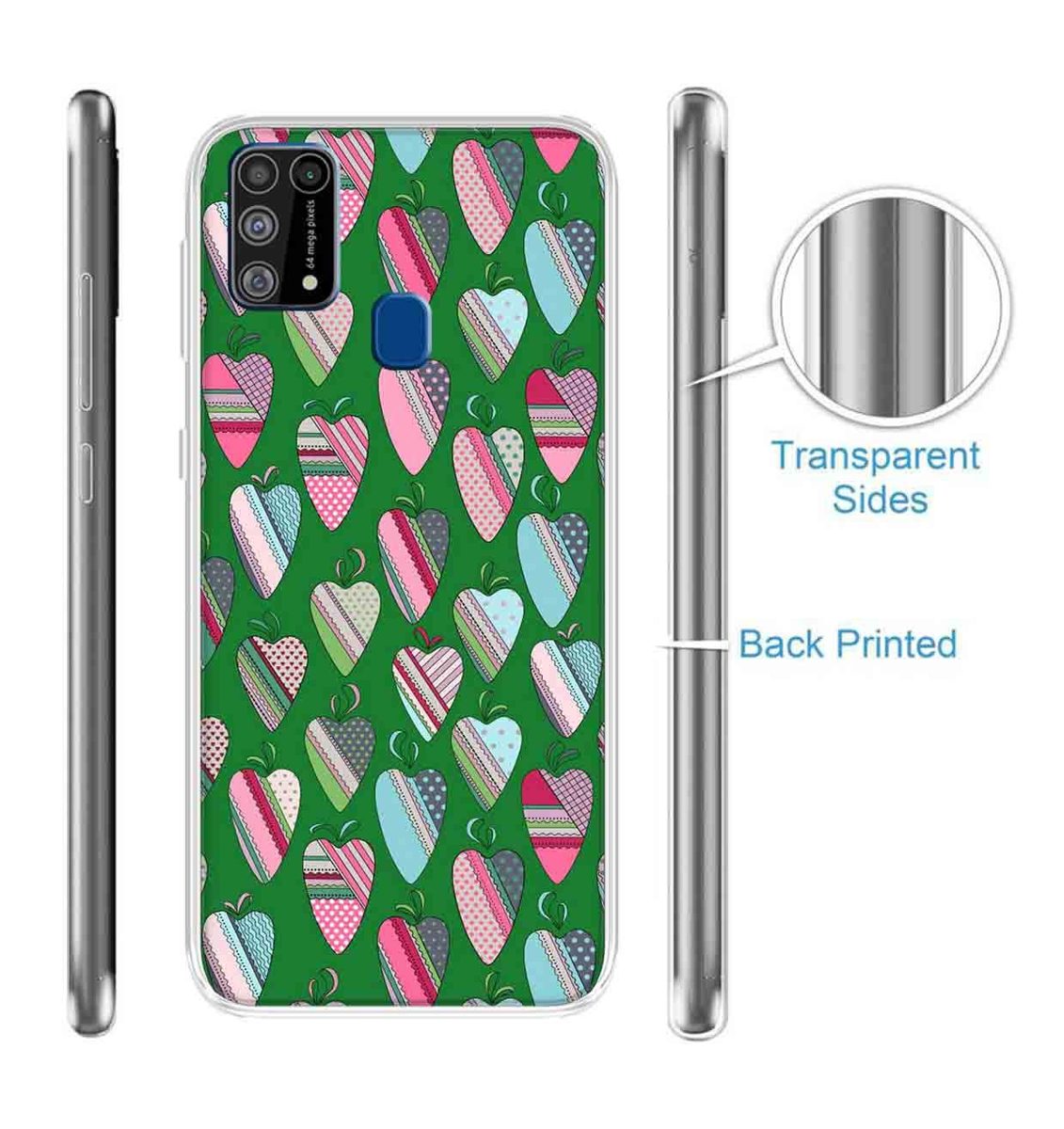 Amazon Brand - Solimo Designer Multicolor Heart Art Vectors Green Pattern Design Printed Soft Back Case Mobile Cover for Samsung Galaxy M31