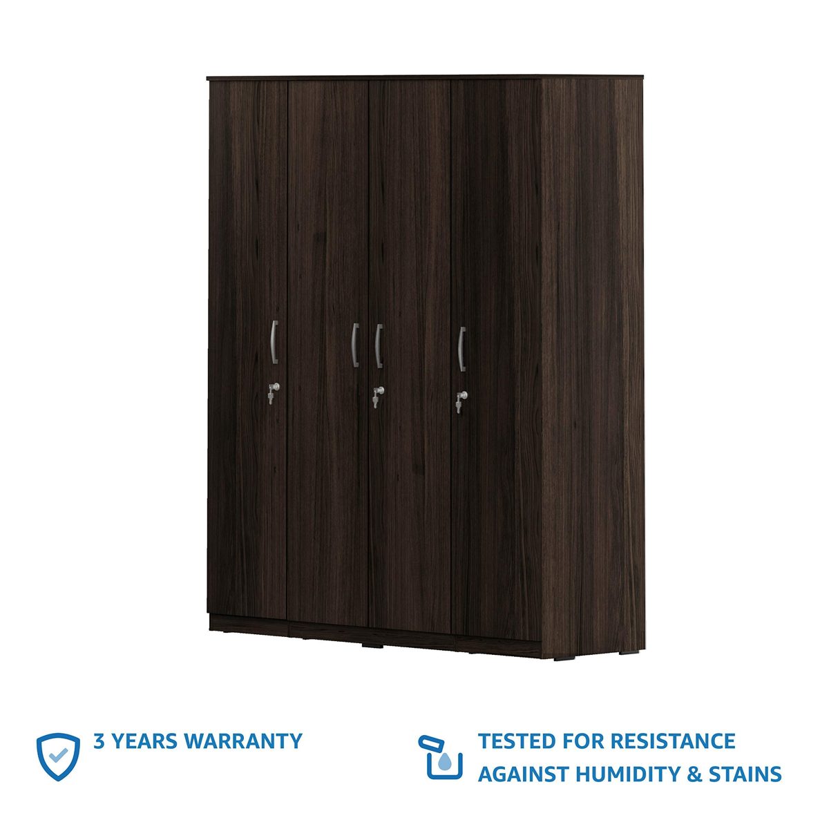 Amazon Brand - Solimo Alpha Engineered Wood 4-Door Wardrobe (Oak Finish)