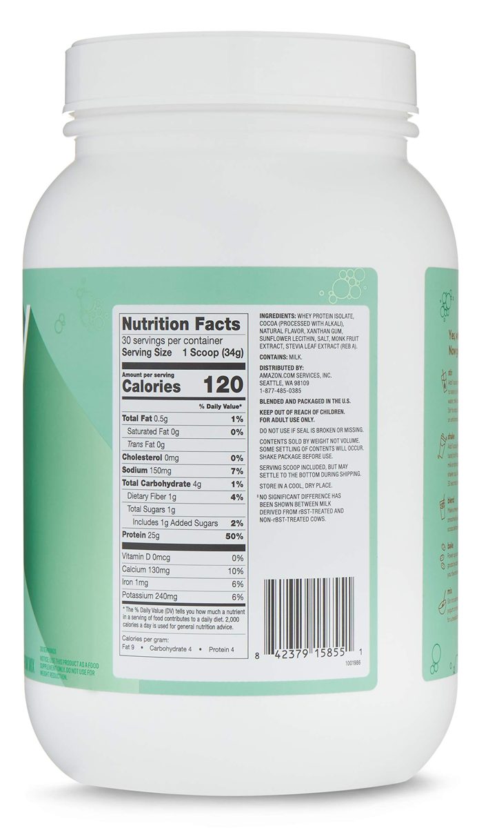 Amazon Brand - Revly 100% Grass-Fed Whey Protein Isolate Powder, Mint Chocolate, 2.24 lbs, 30 Servings, No added rbgh/rbst‡, no artificial colors or flavors