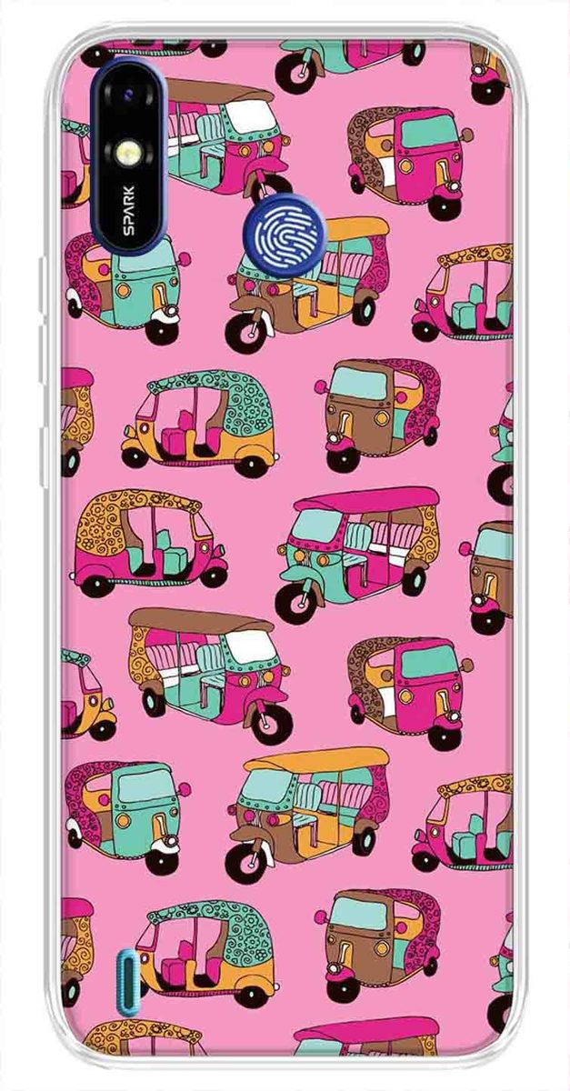 Amazon Brand - Solimo Designer Multicolor Auto Pink Pattern Printed Soft Back Case Mobile Cover for Tecno Spark Go Plus