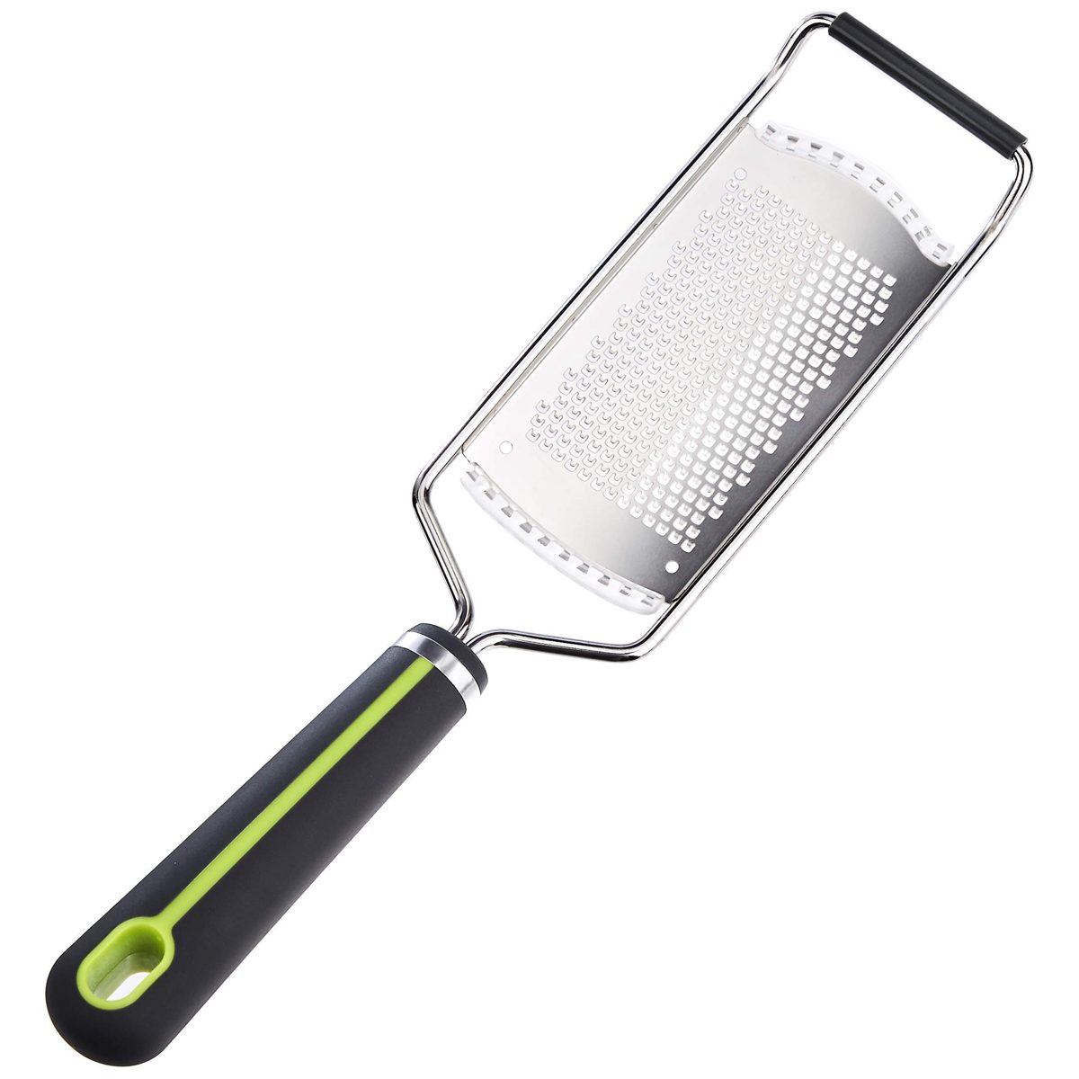 AmazonBasics Hand Zester and Grater with Wide Stainless Steel Blade, Soft Grip Handle, Grey and Green (Renewed)