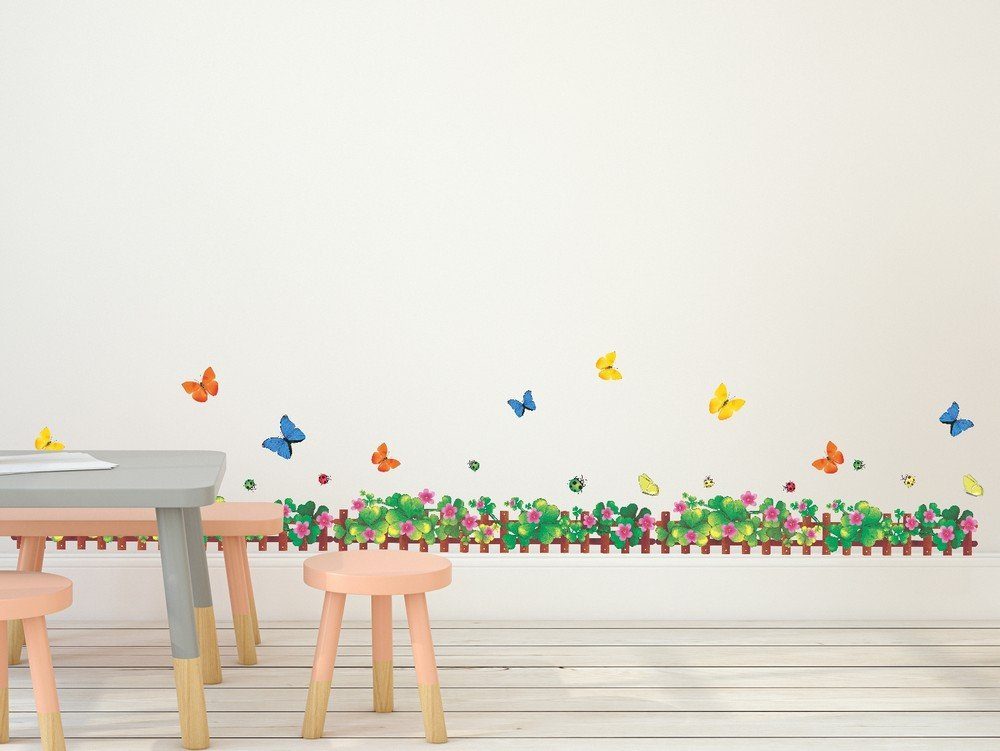 Amazon Brand - Solimo Wall Sticker for Home (Tiny Fence with Butterflies, Ideal Size on Wall, 180 cm X 50 cm)