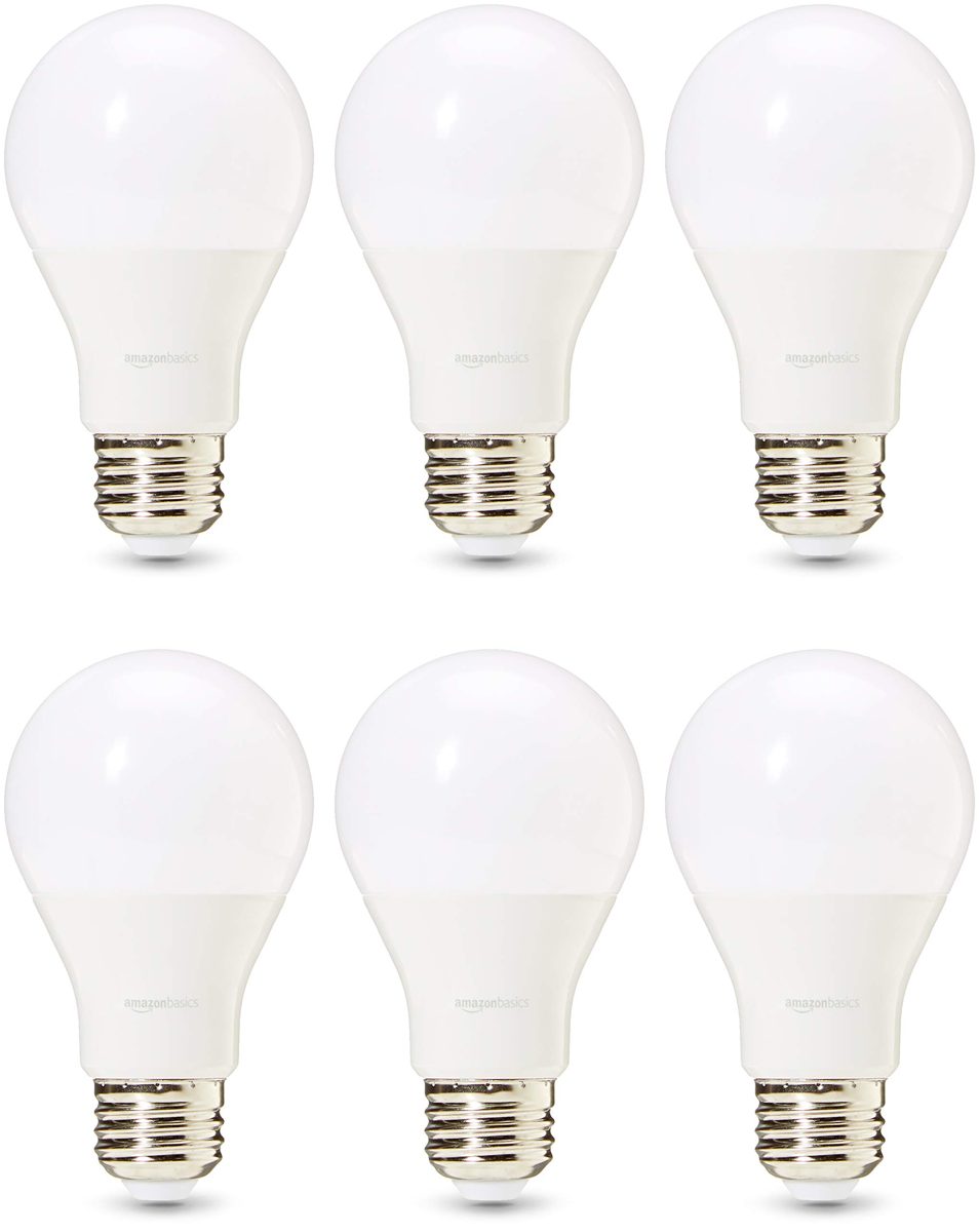 AmazonBasics Commercial Grade LED Light Bulb | 75-Watt Equivalent, A19, Daylight, Dimmable, 6-Pack