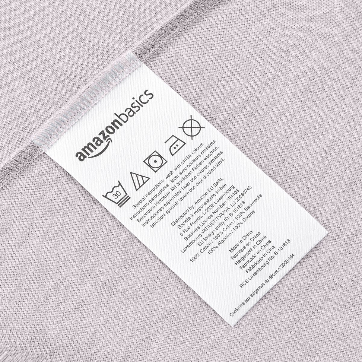 AmazonBasics Fitted Sheet, Mottled Jersey Fabric, 180 x 290 + 10 cm, Light Grey