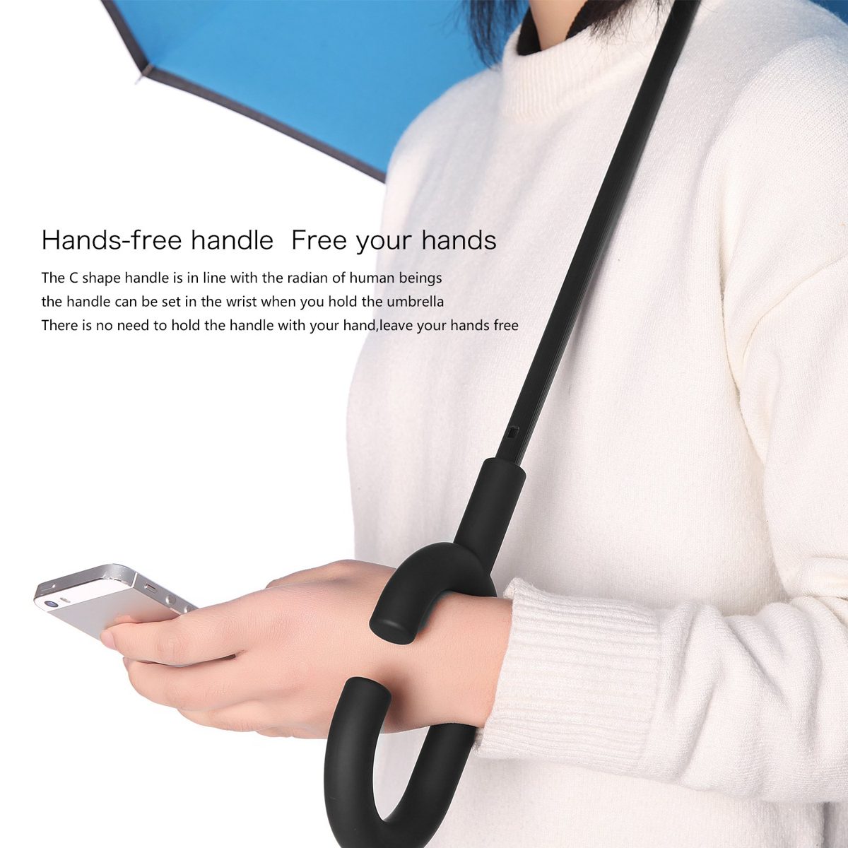 [Amazon Brand] Eono Double Layer Inverted Umbrella, Reverse Folding Umbrella, Self Standing Windproof UV Protection, Travel Umbrella, Car Rain and Outdoor, C-Shape Handles, White Dots