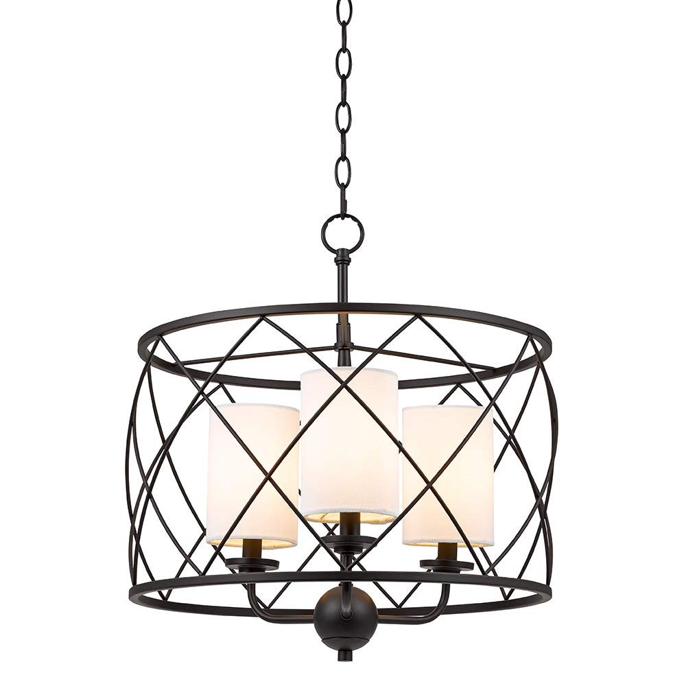 Amazon Brand – Stone & Beam Industrial Metal Chandelier Pendant with Off-White Shades, LED Light Bulbs Included - 18.5 x 18.5 x 21.25 Inches, Dark Bronze