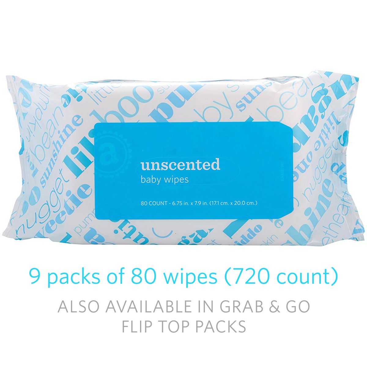 Amazon Elements Baby Wipes, Unscented, 720 Count, Resealable Packs with Tub