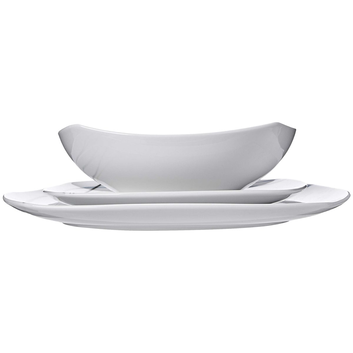 (Renewed) AmazonBasics 18-Piece Dinnerware Set - Soft Lines