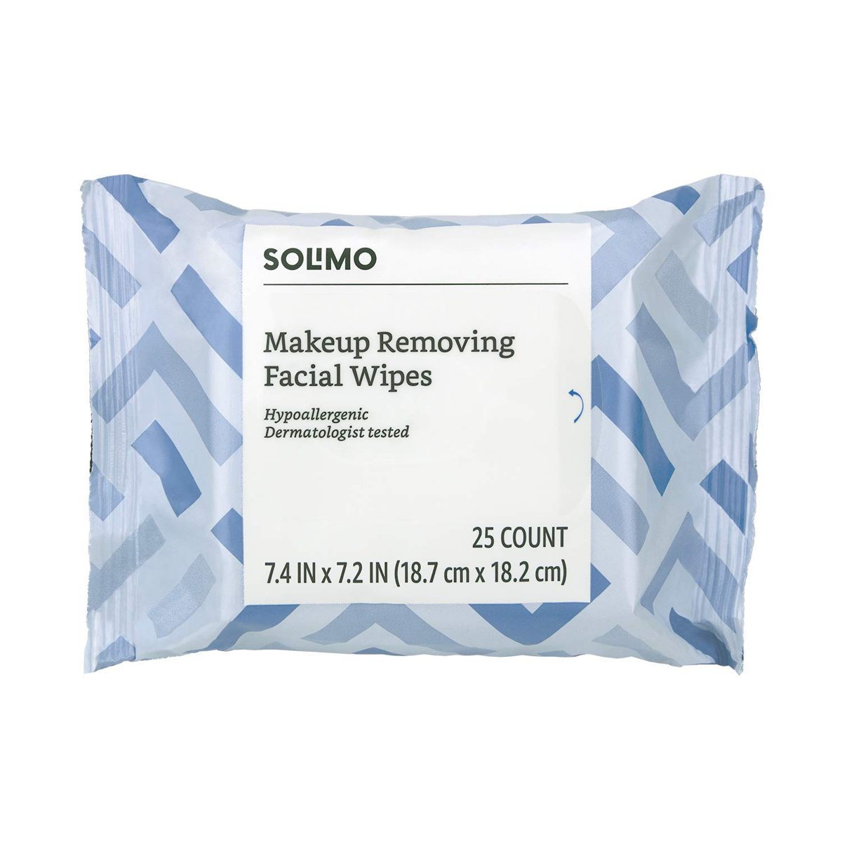 Amazon Brand - Solimo Makeup Removing Facial Wipes, Dermatologist Tested, Hypoallergenic, 25 Count