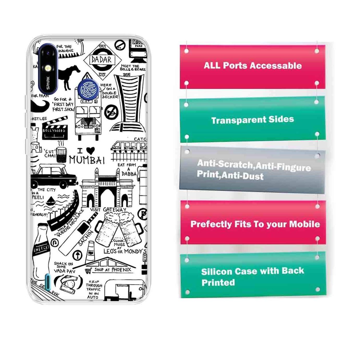 Amazon Brand - Solimo Designer Multicolor Mumbai Comic Printed Soft Back Case Mobile Cover for Tecno Spark Go Plus