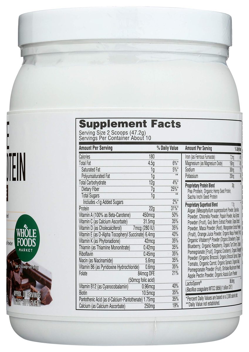 WHOLE FOODS MARKET Chocolate Protein Powder, 18 OZ
