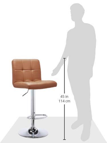 AmazonBasics Modern Adjustable Swivel Bar/Island Stools - PU with Chrome Air Lift - Set of 2, Cognac