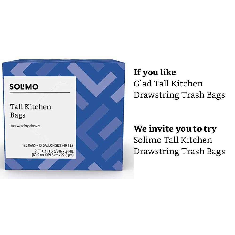 Amazon Brand - Solimo Plastic Applicator Tampons, Super Plus Absorbency, Unscented, 144 Count (4 Packs of 36) & Solimo Tall Kitchen Drawstring Trash Bags, 13 Gallon, 120 Count