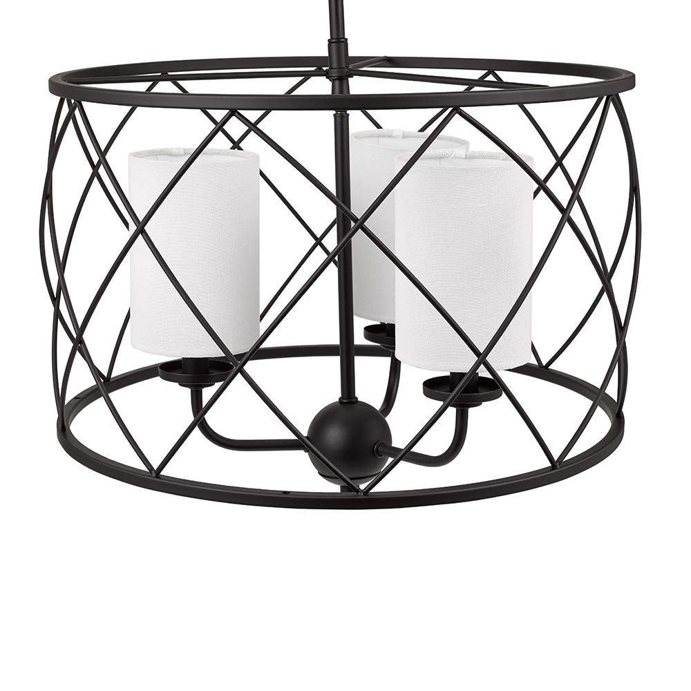 Amazon Brand – Stone & Beam Industrial Metal Chandelier Pendant with Off-White Shades, LED Light Bulbs Included - 18.5 x 18.5 x 21.25 Inches, Dark Bronze