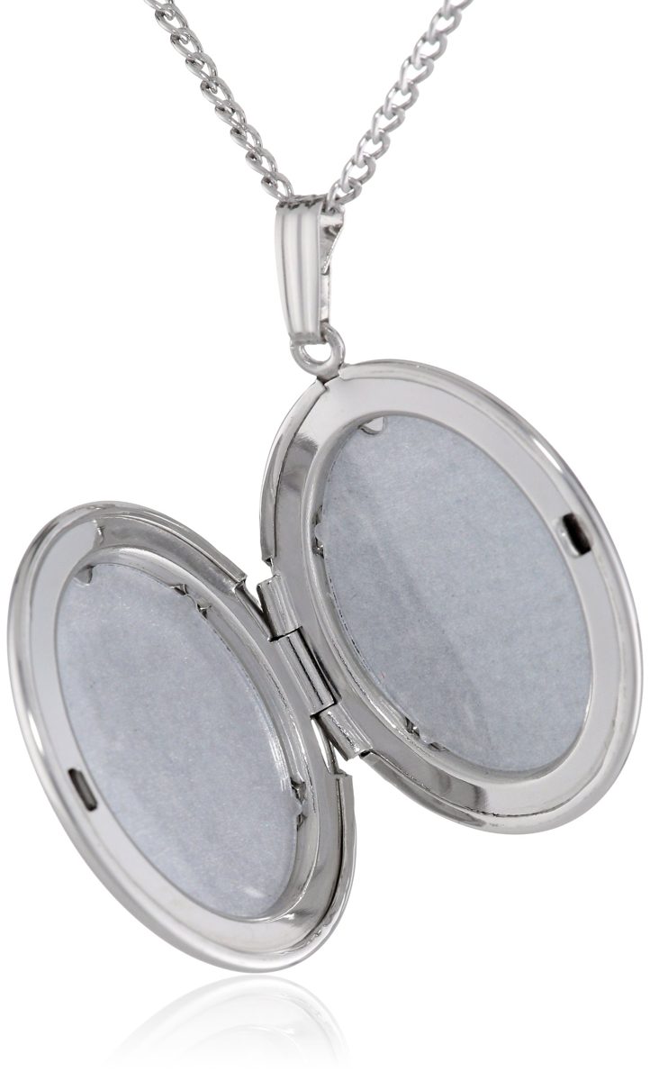 Sterling Silver Engraved Flowers Oval Locket, 20"