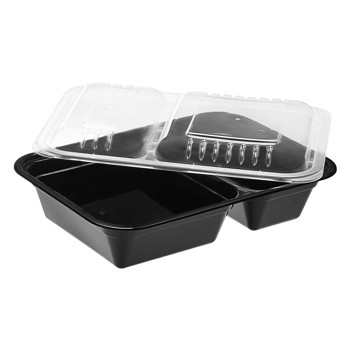 AmazonBasics 2 Compartment Meal Prep Containers - BPA Free, Microwave/Dishwasher/Freezer Safe, 32 Ounces, 20-Pack